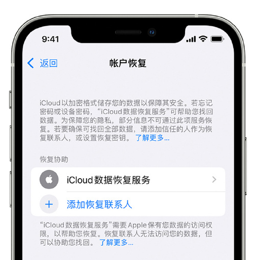 沙坡头苹果手机维修分享在 iPhone 上设置帐户恢复联系人的方法 